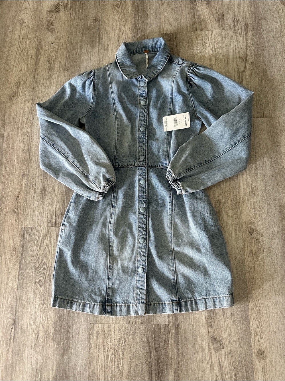 Free People Light Blue Denim Button-Front Mini Dress